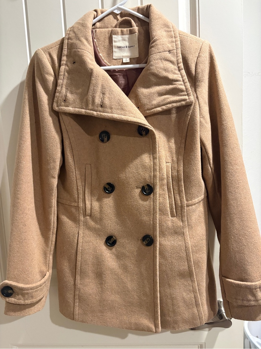 Thread & Supply Women's Double-Breasted Tan Peacoat